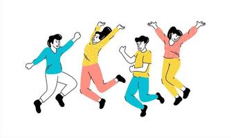 Young people jumping drawing illustrarion vector