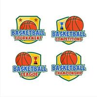 conjunto de vectores de ilustración de logotipos planos de baloncesto