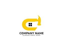Initial Letter C Hammer Logo Design for Construction, Manufacture and Repairing vector
