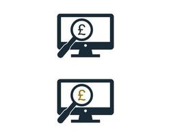 Pound Sterling Sign Screen and Magnifying Glass Icon Vector Logo Template Illustration Design