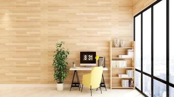 3D render mockup comfortable study room mockup with rustic modern minimalist concept photo