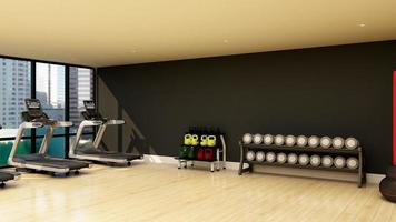 Maqueta de logotipo de sala de fitness de gimnasio moderno de render 3d foto