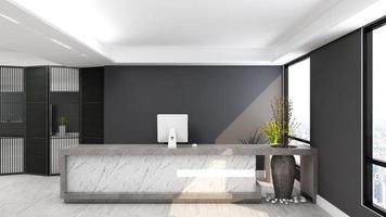 3D Rendering Futuristic Reception Room or Front Desk Mockup photo