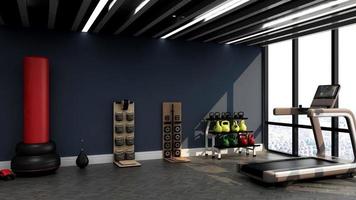 3d render modern gym room wall logo mockup photo