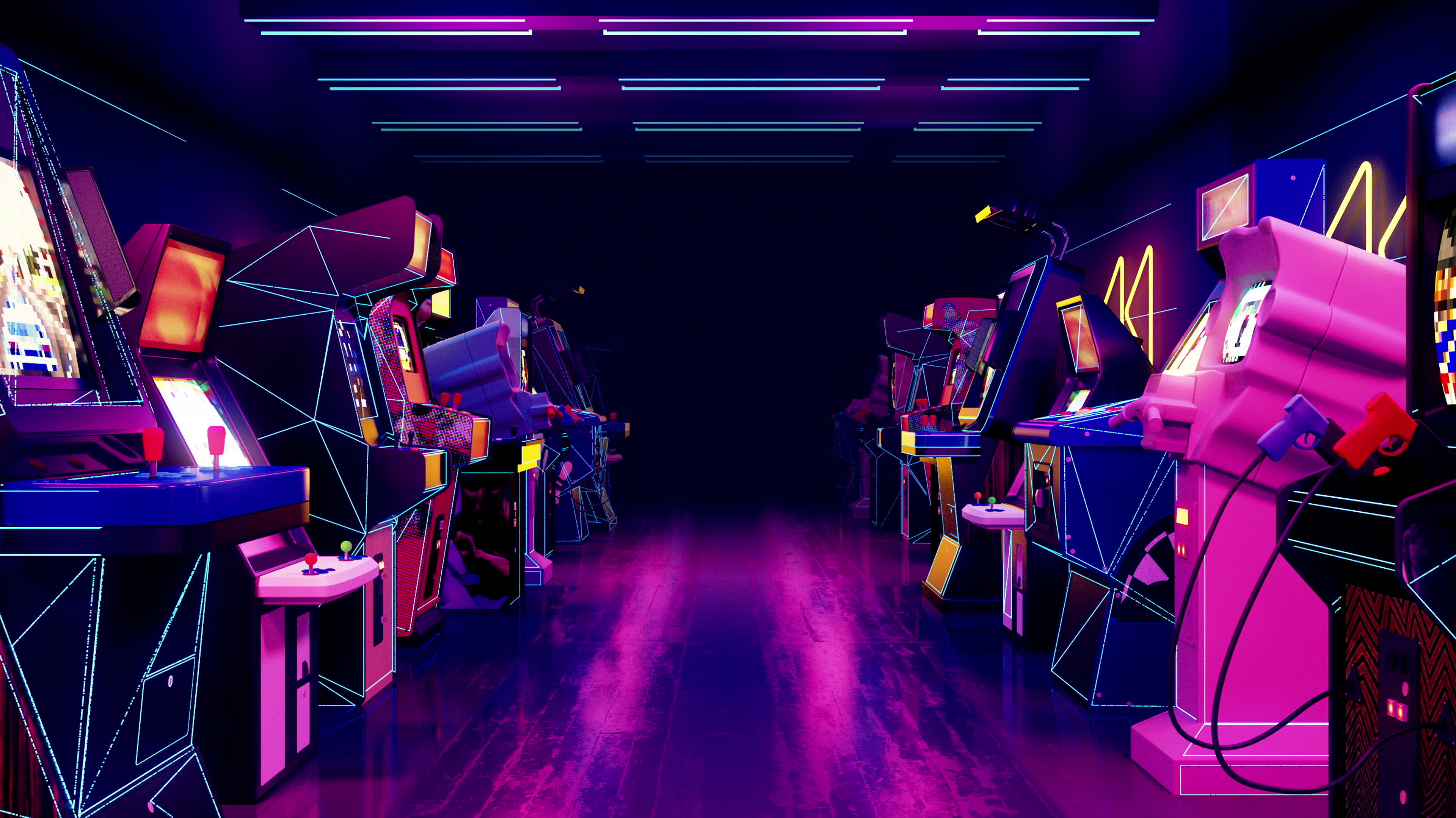 Video Game Arcade Room Loop. retro arcade video game room, neon glow ...