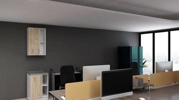 3d render espacio de trabajo de oficina realista maqueta minimalista moderna foto