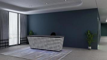 3D Rendering Futuristic Reception Room or Front Desk Mockup photo