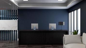 3D Rendering Futuristic Reception Room or Front Desk Mockup photo