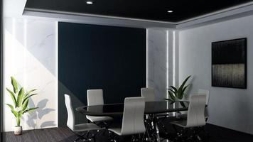 Diseño de oficina en 3d: maqueta de sala de reuniones moderna con concepto en blanco y negro foto