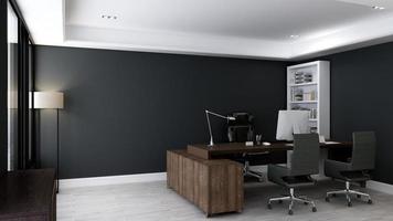 3d render office minimalist room with wooden design interior