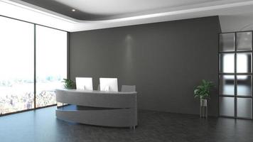 3D Rendering Futuristic Reception Room or Front Desk Mockup photo