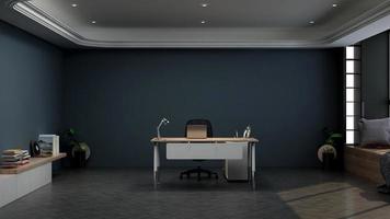 Habitación minimalista de oficina 3d con interior de diseño de madera. foto