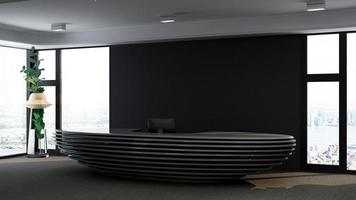 3D Rendering Futuristic Reception Room or Front Desk Mockup photo