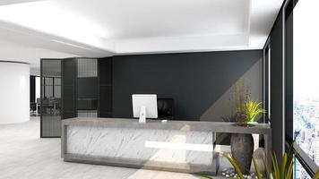 3D Rendering Futuristic Reception Room or Front Desk Mockup photo