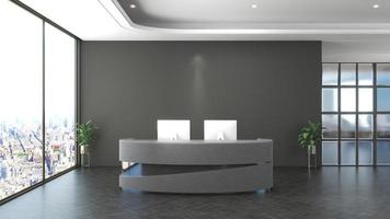 3D Rendering Futuristic Reception Room or Front Desk Mockup photo