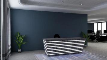 3D Rendering Futuristic Reception Room or Front Desk Mockup photo