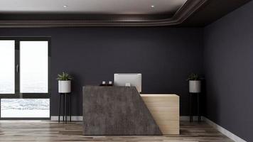 3D Rendering Futuristic Reception Room or Front Desk Mockup photo