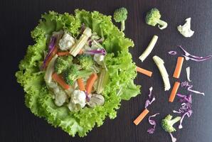 Mixed Vegetables have a carrots, broccoli, cauliflower,  Purple cabbage, lettuce - clean food concept photo