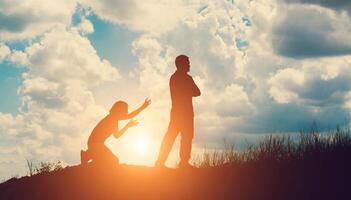 Couple silhouette breaking up a relation photo