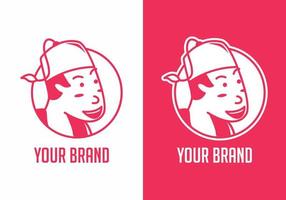 lineart logo of funny boy with unique hat vector