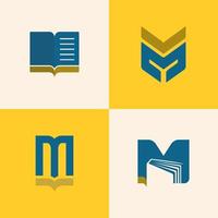 logotipo de letra m para librería, editorial o comunidades de lectura y escritura vector
