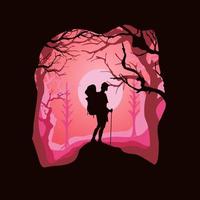 flat design illustration of climber silhouette with night background