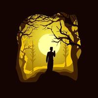 flat design illustration of moslem silhouette with night background vector