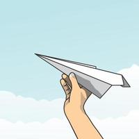 illustration of paper plane toy with sky background