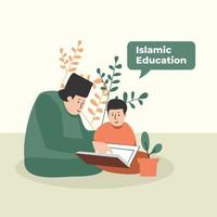 vector illustration of Islamic education - Muslim students and teachers reading the holy quran