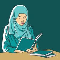 Muslim women read books in torquise clothes vector