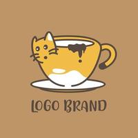 logotipo divertido del gato de la taza de café vector