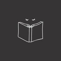 lineart illustration reading a book on a black background, also suitable for logos vector