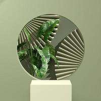 Imagen de representación de ilustración 3d de la forma geométrica del podio de la maqueta del espacio vacío y el tema de la naturaleza verde para la exhibición del producto foto