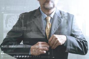 Businessman adjusting tie,Front view, no head. Concept of working in an office. photo