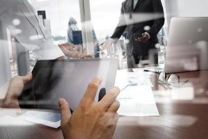 double exposure of businessman shows modern technology with business strategy as concept photo