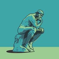 Thinking man statue illustration Auguste Rodin's The Thinker vector