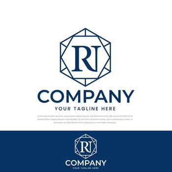 Hexagon vector logo design template, monogram design elements in simple line style with space for RI text.
