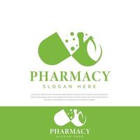 Open Green Pill logo with medicine icon, hospital pharmacy, first aid, sick, science, diet, drugs. flat style trend logotype brand design vector illustration