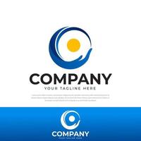 Yellow sun and waves hand logo, symbol, icon, design template vector
