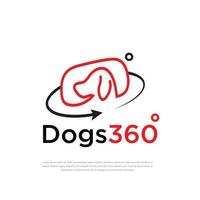 logotipo de diseño de vector de aplicación de 360 grados de perro para vista de área de 360 y flecha circular.