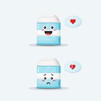 lindo personaje de leche con expresiones felices y tristes vector