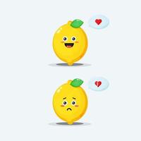Cute lemon character with happy and sad expressions vector