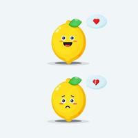 Cute lemon character with happy and sad expressions vector