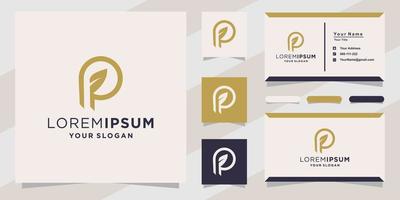 letter p leaf logo for company with business card template vector