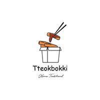 Tteokbokki korean traditional food line art icon logo minimalist vector illustration design