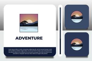 logo design template, with scenery and mountain icon, with business card design vector