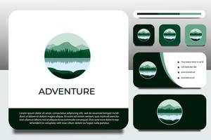 logo design template, with scenery and mountain icon, with business card design vector