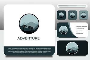 logo design template, with scenery and mountain icon, with business card design vector