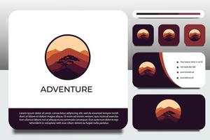 logo design template, with scenery and mountain icon, with business card design vector