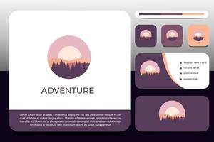 logo design template, with scenery and mountain icon, with business card design vector